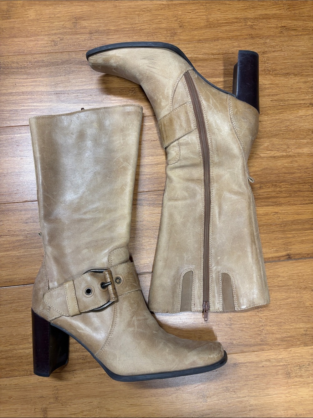 Vintage Y2k Liz Claiborne Flex Heeled Tan Brazilian Leather Boots size 10